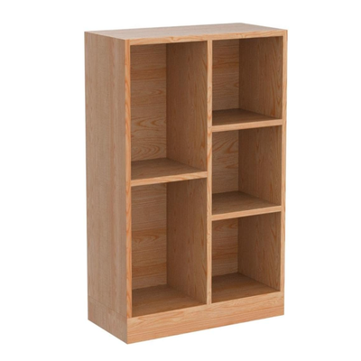Open Shelf Low Bookcase - Wooden 3-Tier Floor Standing Display Cabinet Organizer with Base, 5 Cubes Short Horizontal Bookshelf in Pear Yellow